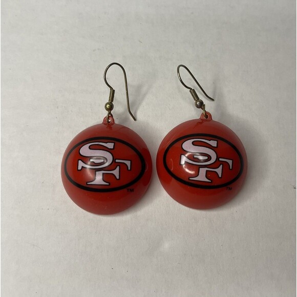 San Francisco 49ers NFL Logo Vintage Round Plastic Dangle Women’s Earrings Ball - Picture 1 of 4